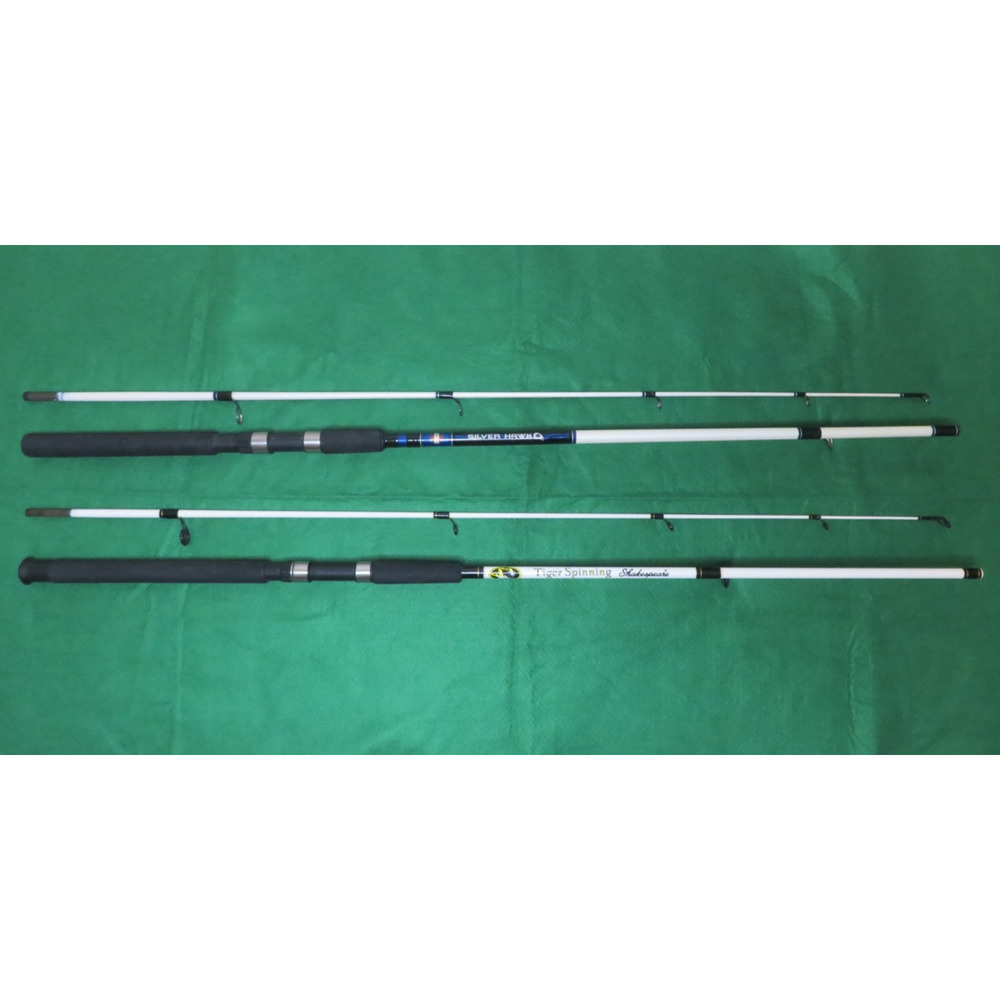 Lot of 2 Shakespeare Tiger Spinning & Zebco Silver Hawk 7FT 2-piece Fishing Rods